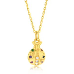 Sterling Silver Gold Plated Lady Bug Multi Color Zirconia Pendant With 45cm Chain Shiels