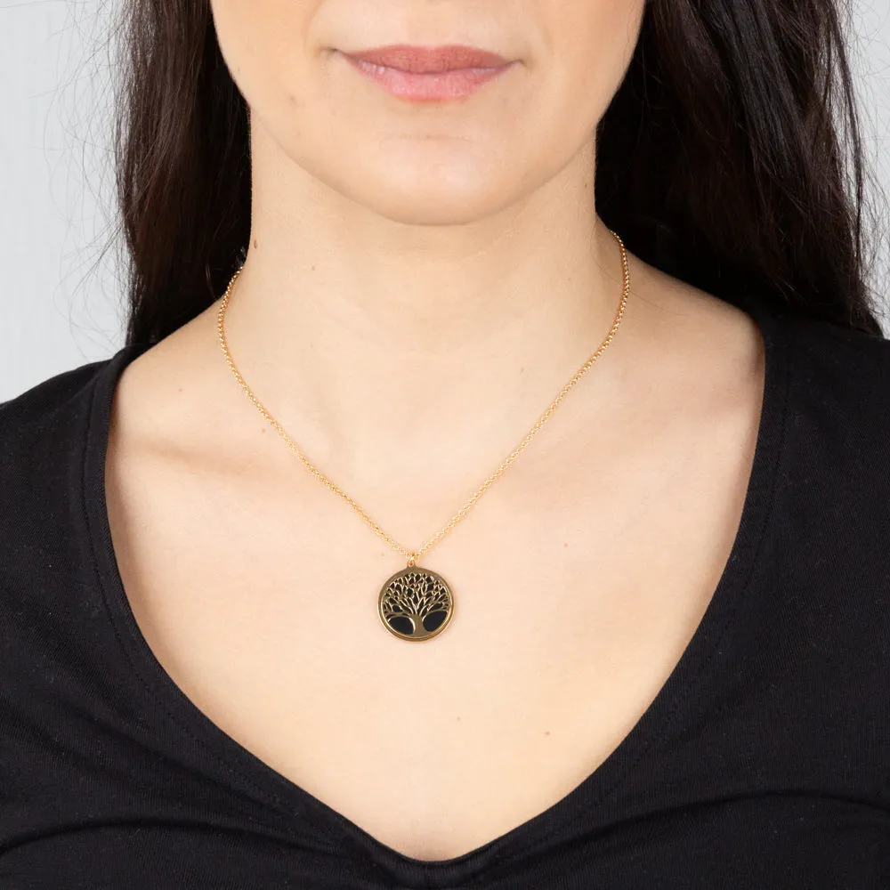 Sterling Silver Gold Plated Onix Tree Of Life Pendant on 45cm Chain Shiels