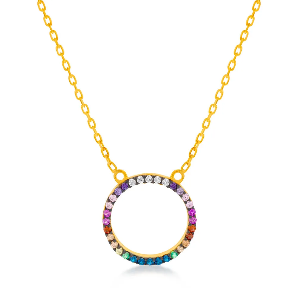 Sterling Silver Gold Plated Rainbow Multicolour Cubic Zirconia Pendant On Chain Shiels