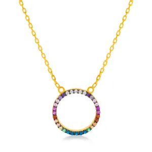 Sterling Silver Gold Plated Rainbow Multicolour Cubic Zirconia Pendant On Chain Shiels