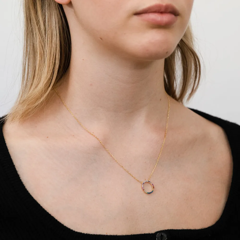 Sterling Silver Gold Plated Rainbow Multicolour Cubic Zirconia Pendant On Chain Shiels