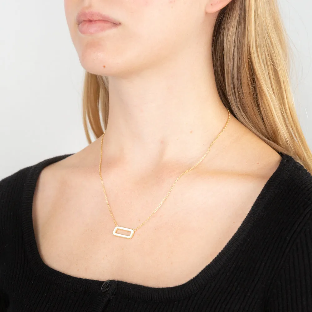 Sterling Silver Gold Plated White Enamel Rectangle Pendant On 45cm Chain Shiels