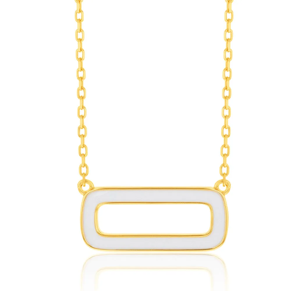 Sterling Silver Gold Plated White Enamel Rectangle Pendant On 45cm Chain Shiels