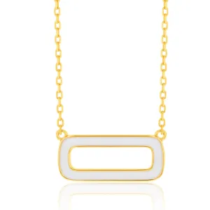 Sterling Silver Gold Plated White Enamel Rectangle Pendant On 45cm Chain Shiels