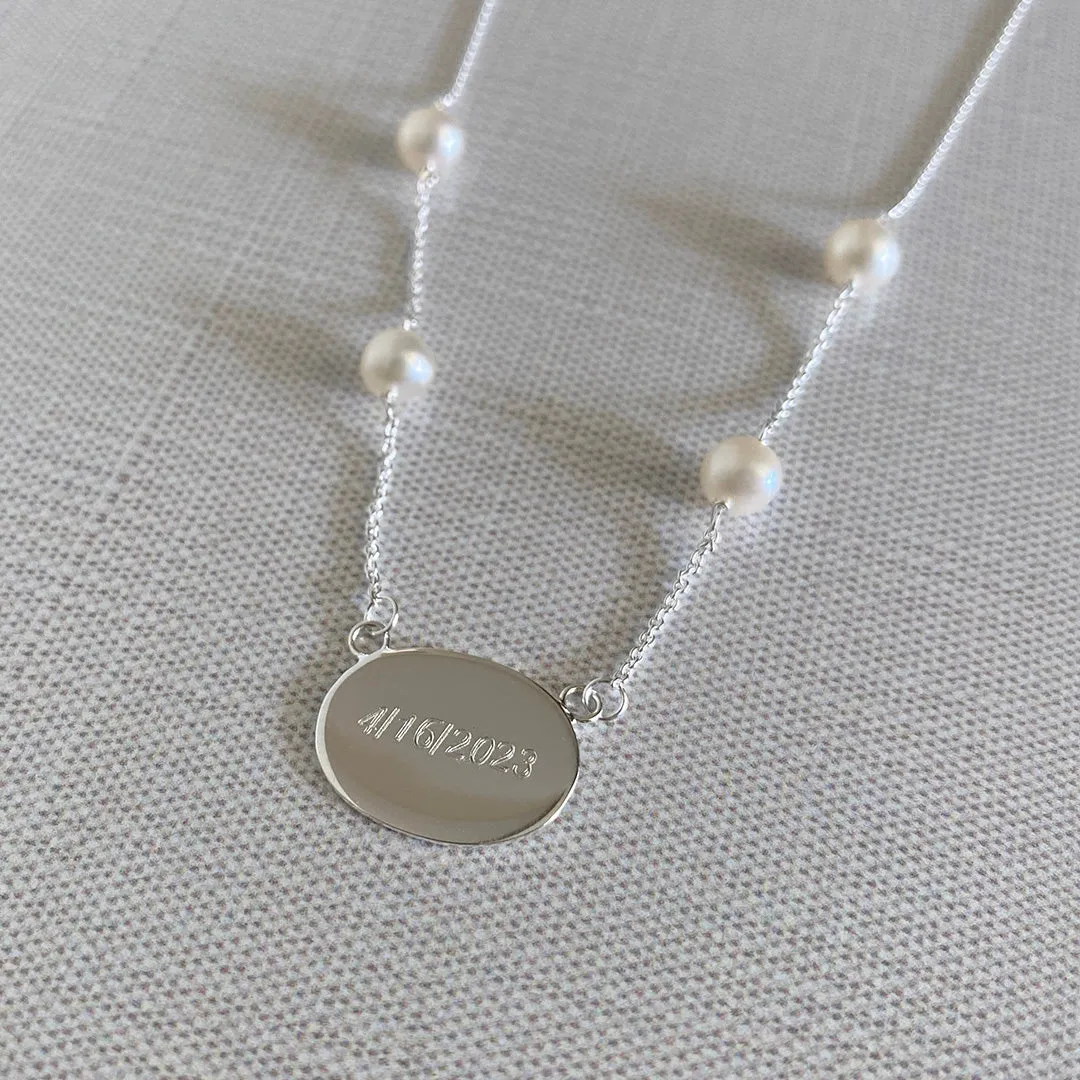 Sterling Silver ID Pendant & Pearl Necklace Croghans