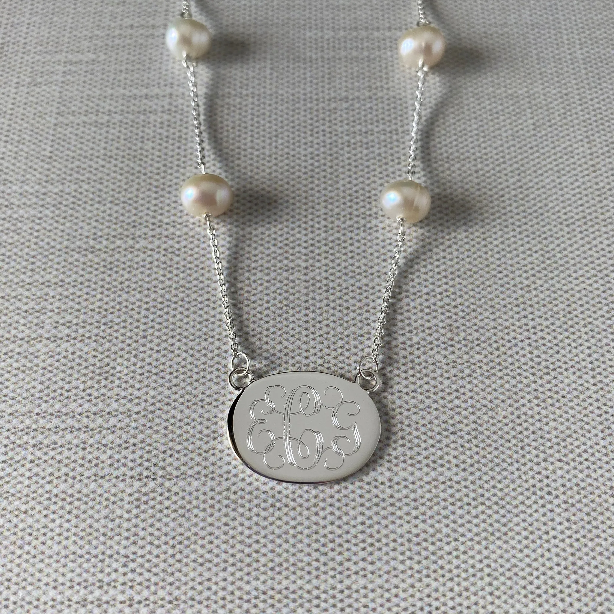 Sterling Silver ID Pendant & Pearl Necklace Croghans