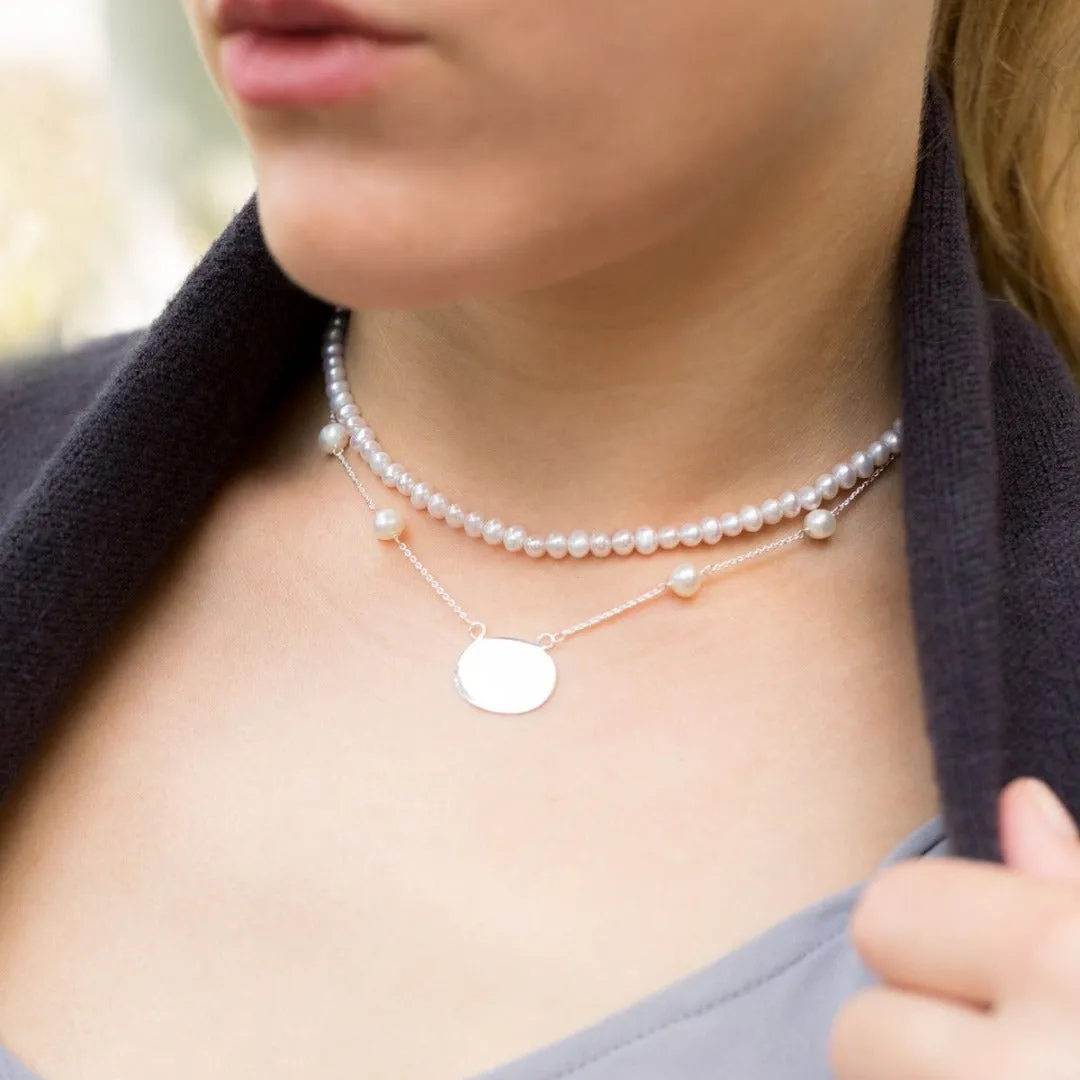 Sterling Silver ID Pendant & Pearl Necklace Croghans