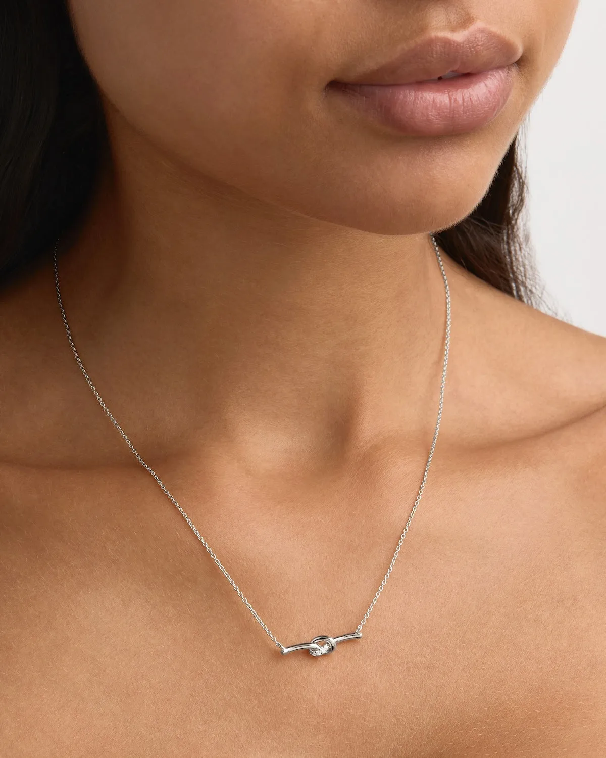Sterling Silver Love Knot Lab-Grown Diamond Necklace Bycharlotte