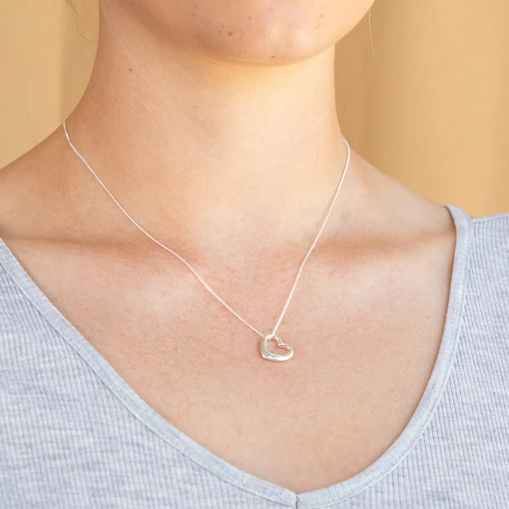 Sterling Silver Open Heart Pendant With 45cm Chain Shiels