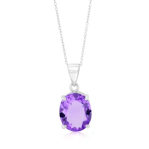 Sterling Silver Oval Created Amethyst Pendant On Chain Shiels