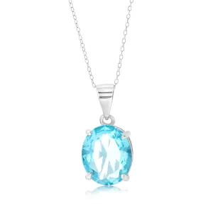 Sterling Silver Oval Created Blue Topaz Pendant On Chain Shiels