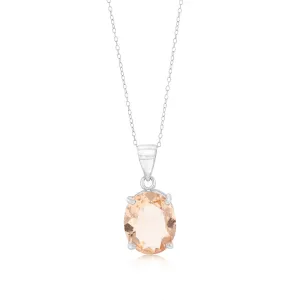 Sterling Silver Oval Created Morganite Pendant On Chain Shiels
