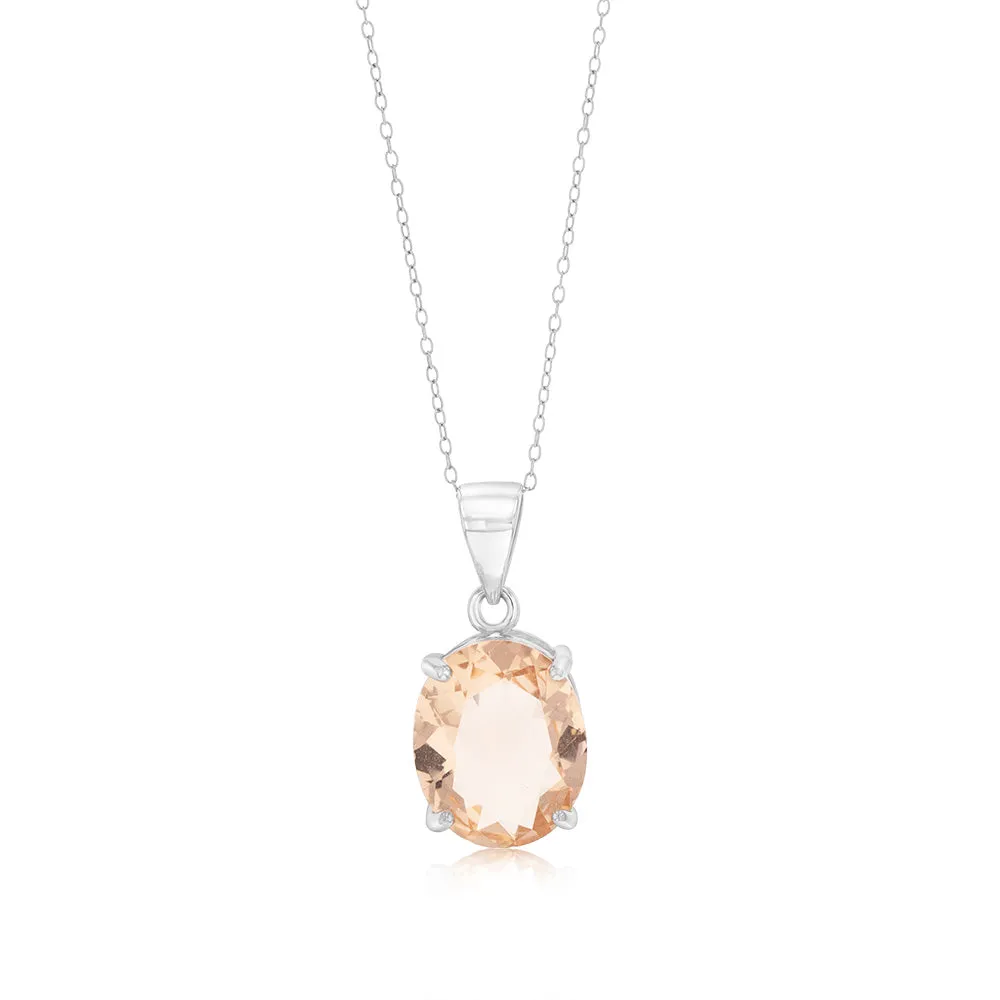 Sterling Silver Oval Created Morganite Pendant On Chain Shiels