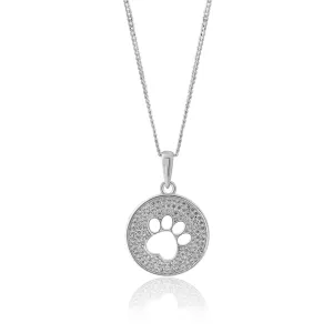 Sterling Silver Paw Print Zirconia Disc Pendant Shiels
