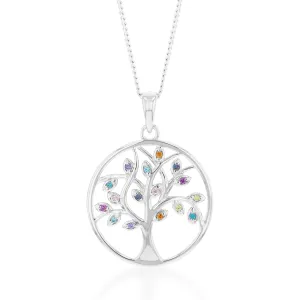 Sterling Silver Rainbow Multicolour Cubic Zirconia Tree Of Life Pendant Shiels