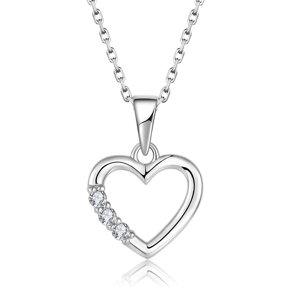 Sterling Silver Rhodium Plated Cubic Zirconia Open Heart Pendant Shiels