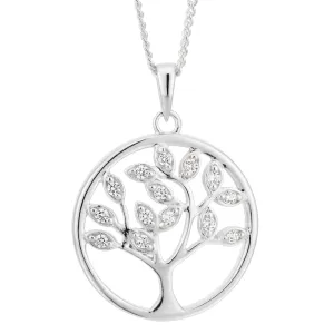 Sterling Silver Rhodium Plated Cubic Zirconia Tree of Life Pendant Shiels