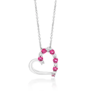 Sterling Silver Rhodium Plated Pink And White CZ Heart Pendant With 45cm Chain Shiels