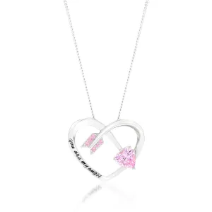 Sterling Silver Rhodium Plated Pink CZ Arrow Heart With Inscription Pendant Shiels