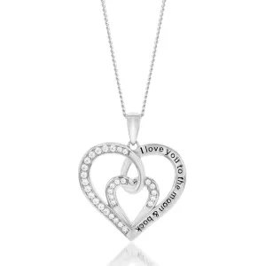 Sterling Silver Rhodium Plated White Cubic Zirconia Inscription Fancy Heart Pendant Shiels