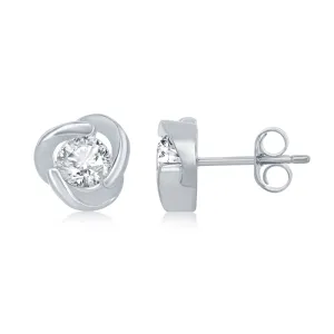 Sterling Silver Round CZ Love Knot Stud Earrings Necklace Set