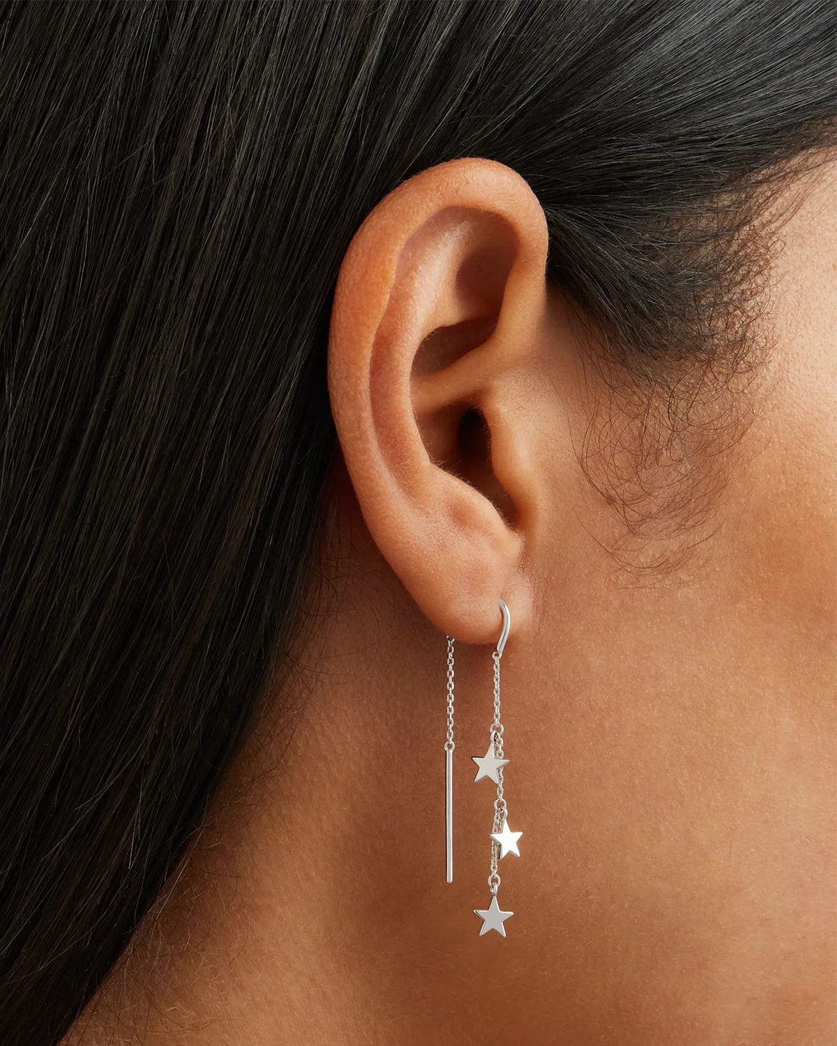 Sterling Silver Star Bright Thread Earrings Bycharlotte