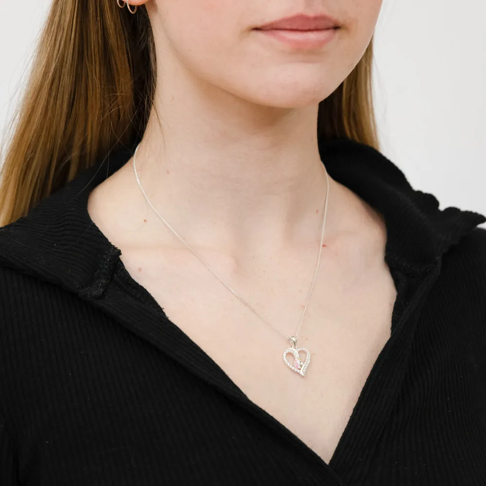 Sterling Silver Unicorn In Heart With Cubic Zirconia Pendant Shiels
