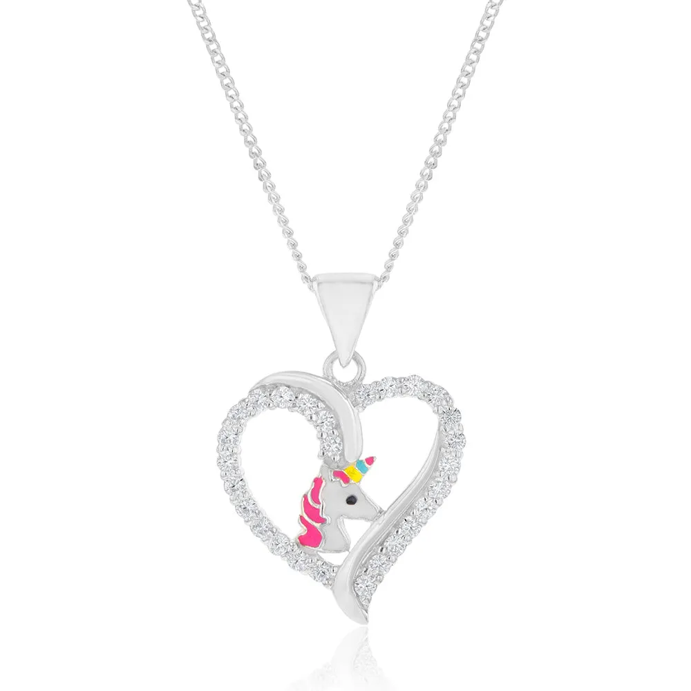Sterling Silver Unicorn In Heart With Cubic Zirconia Pendant Shiels