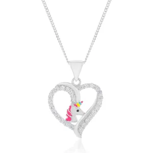 Sterling Silver Unicorn In Heart With Cubic Zirconia Pendant Shiels