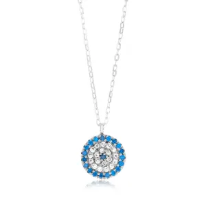 Sterling Silver White And Blue Round Pendant On 45cm Chain Shiels