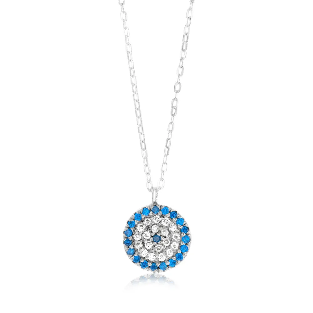 Sterling Silver White And Blue Round Pendant On 45cm Chain Shiels