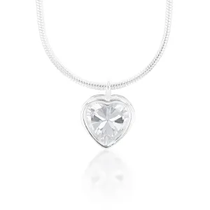 Sterling Silver White Cubic Zirconia Heart Pendant with 40cm Snake Chain Shiels