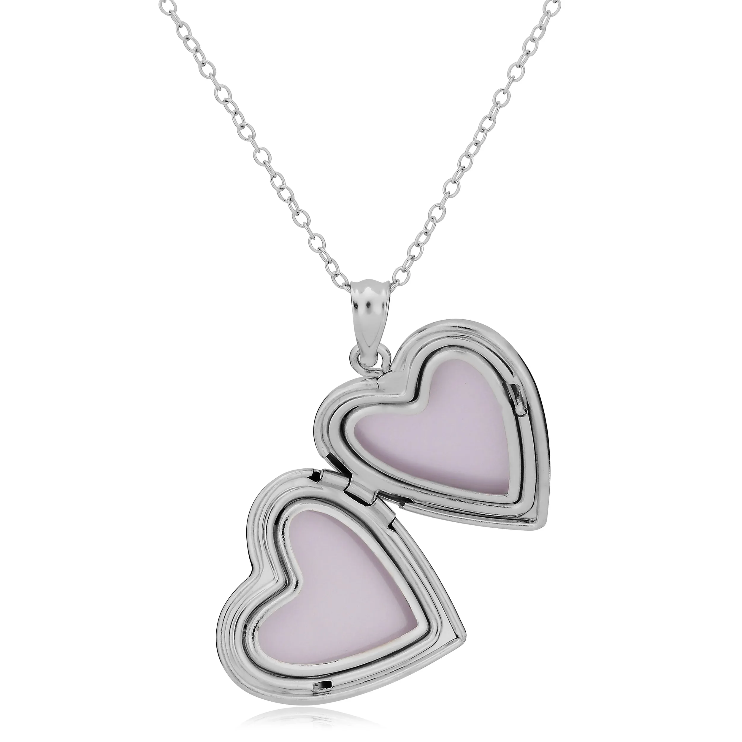 Sterling Silver With Crystals Keyhole Heart Locket Pendant Necklace (18 inch)