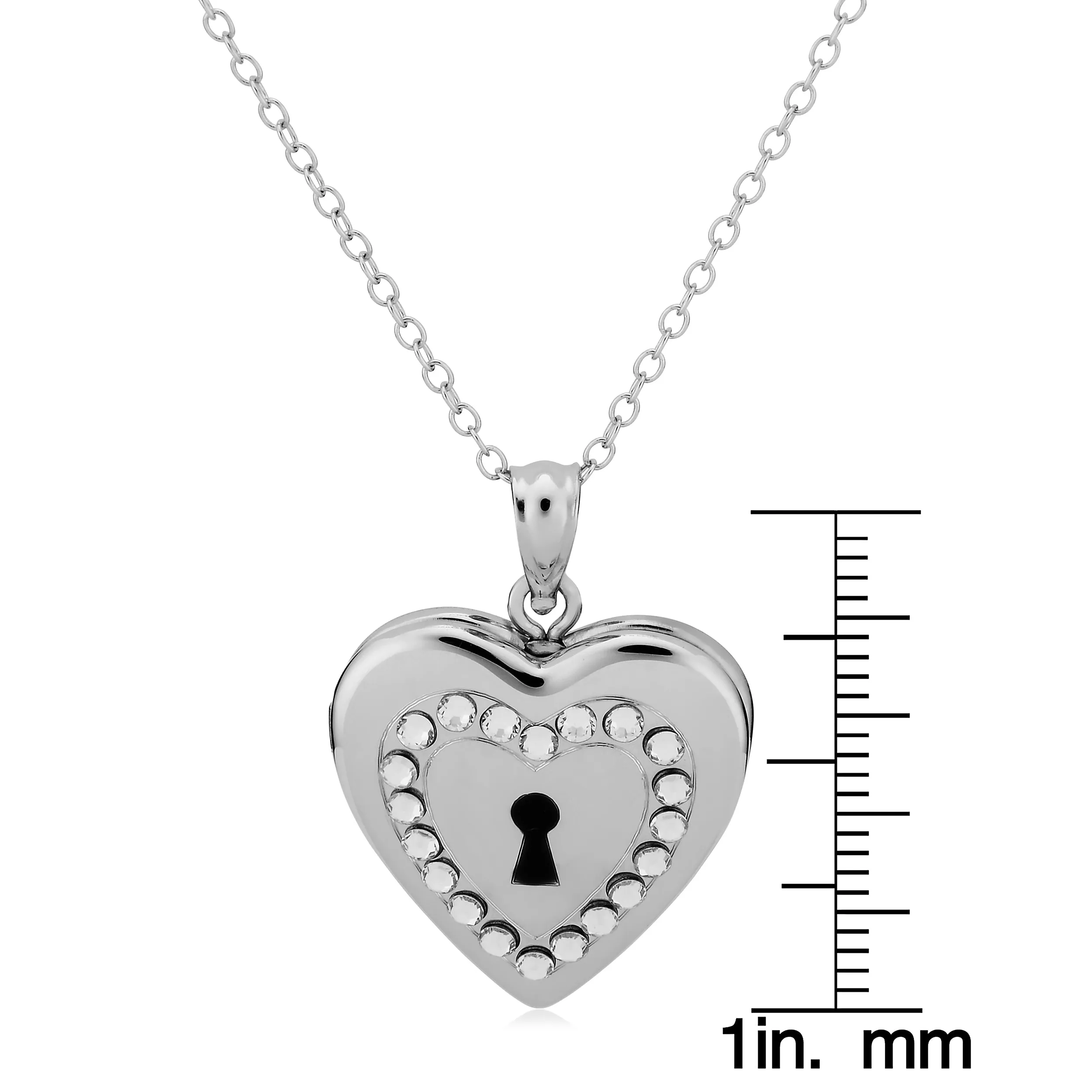Sterling Silver With Crystals Keyhole Heart Locket Pendant Necklace (18 inch)