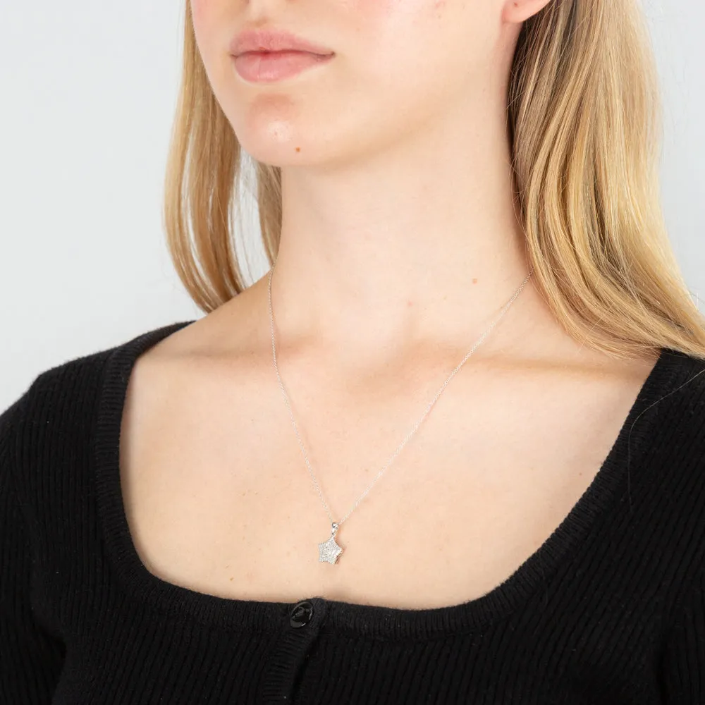 Sterling Silver With Diamond Star Shape Pendant On 45cm Chain Shiels