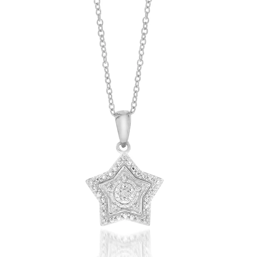 Sterling Silver With Diamond Star Shape Pendant On 45cm Chain Shiels