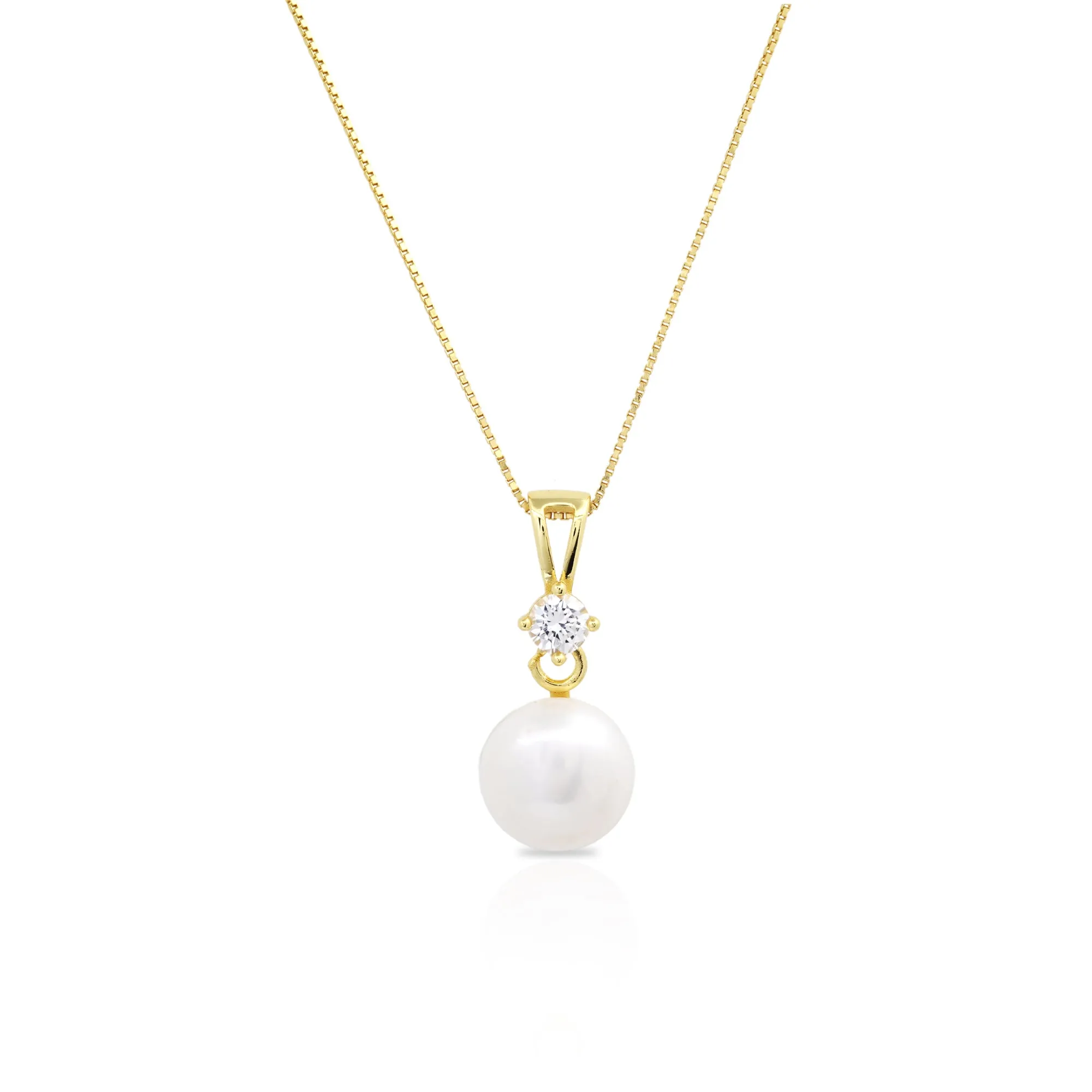 Sterling Silver Yellow Gold Plate Cultured Pearl & Created White Sapphire Set