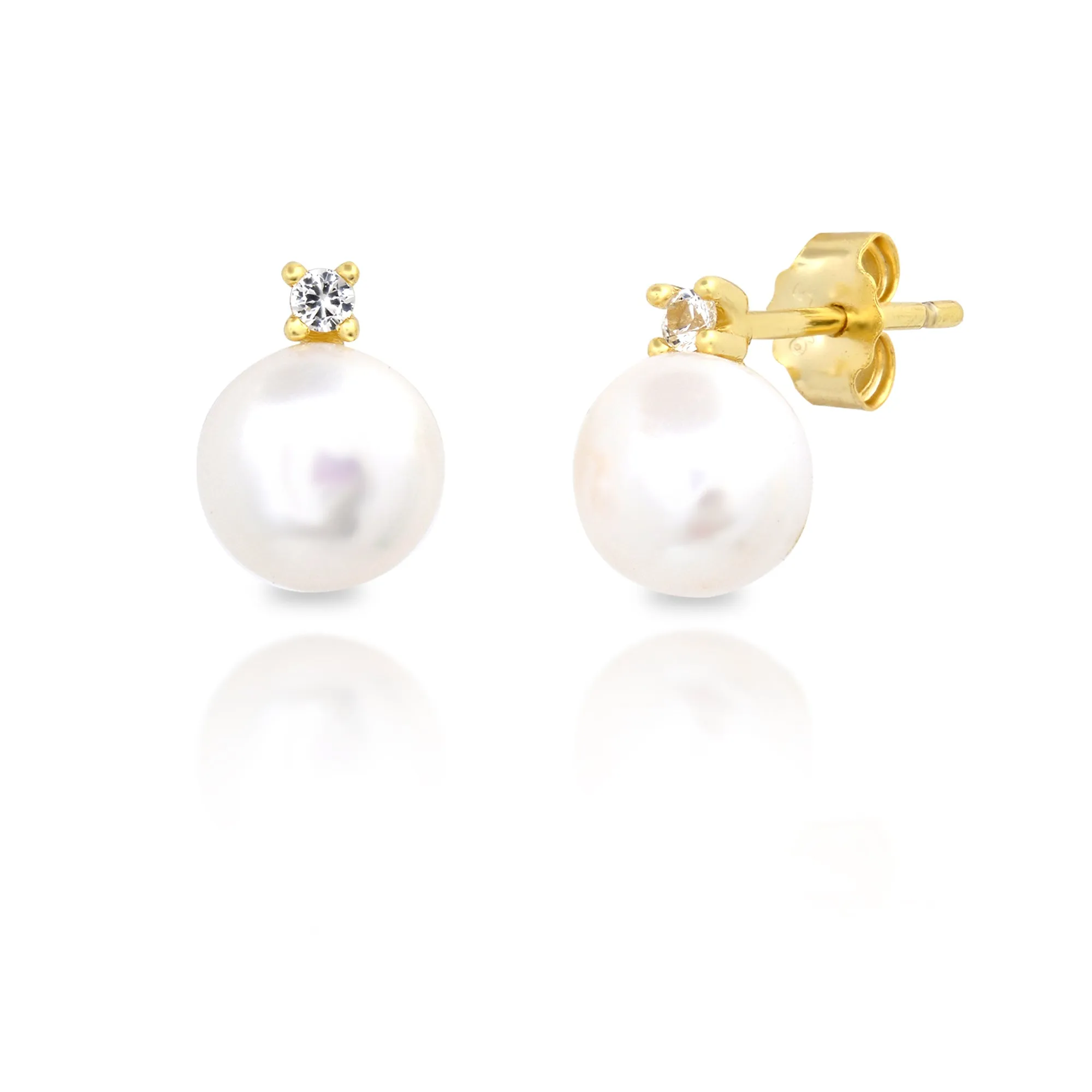Sterling Silver Yellow Gold Plate Cultured Pearl & Created White Sapphire Set
