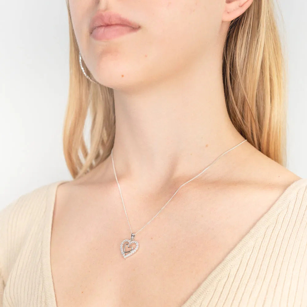 Sterling Silver Zirconia Double Heart Pendant Shiels