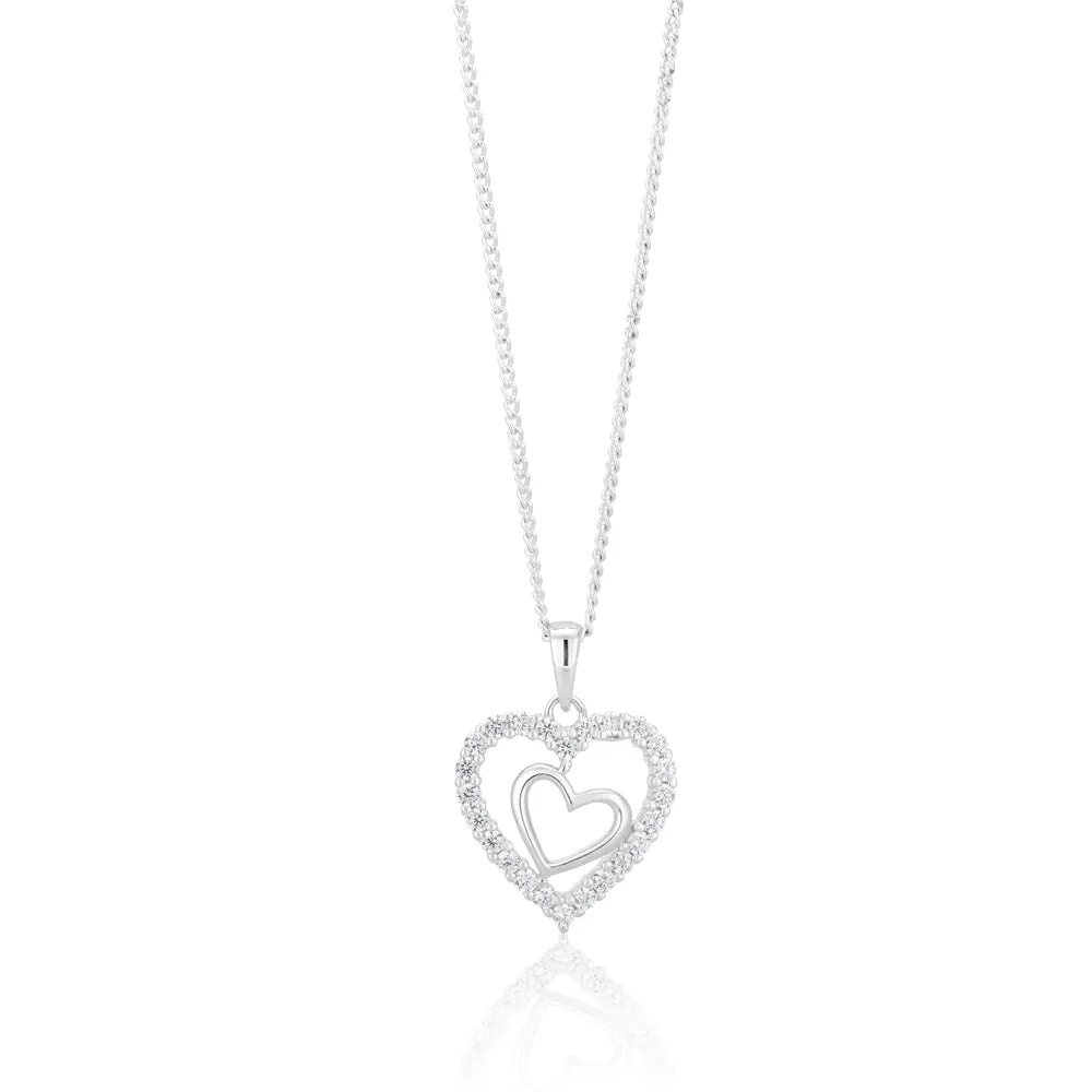 Sterling Silver Zirconia Double Heart Pendant Shiels