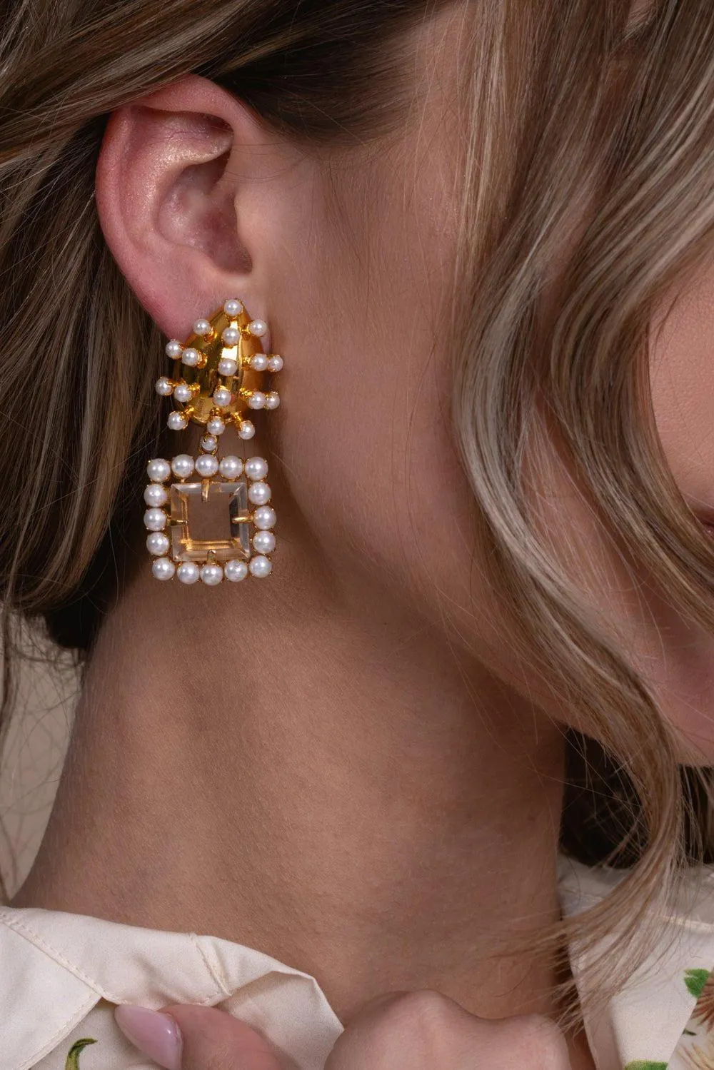 Studded Pearl Quartz Earrings