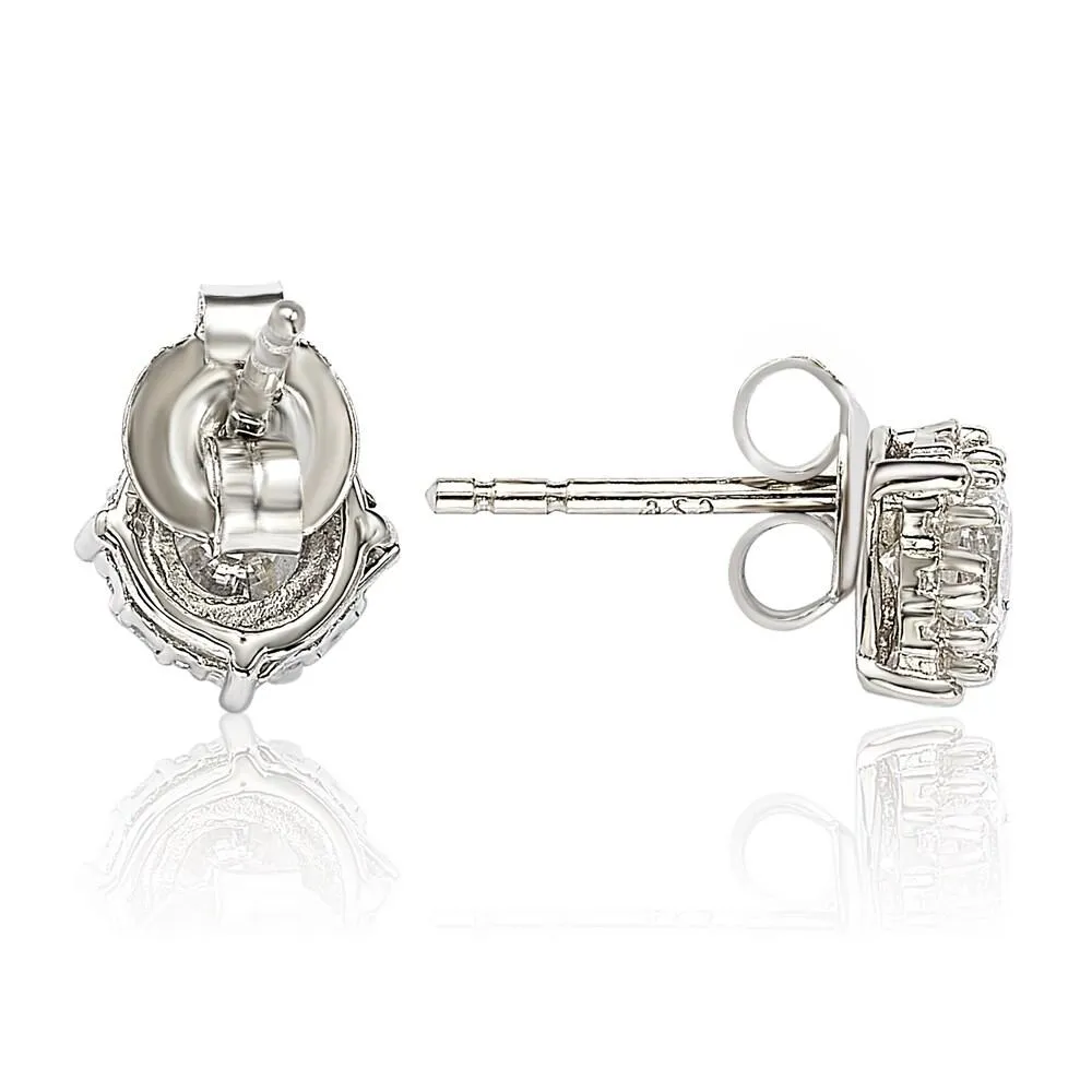 Suzy Levian Sterling Silver White Cubic Zirconia Round Stud Earrings