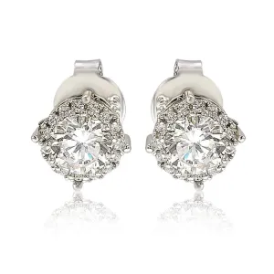 Suzy Levian Sterling Silver White Cubic Zirconia Round Stud Earrings