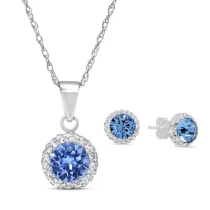 Swarovski Crystal Gemstone Halo Pendant and Earring Set