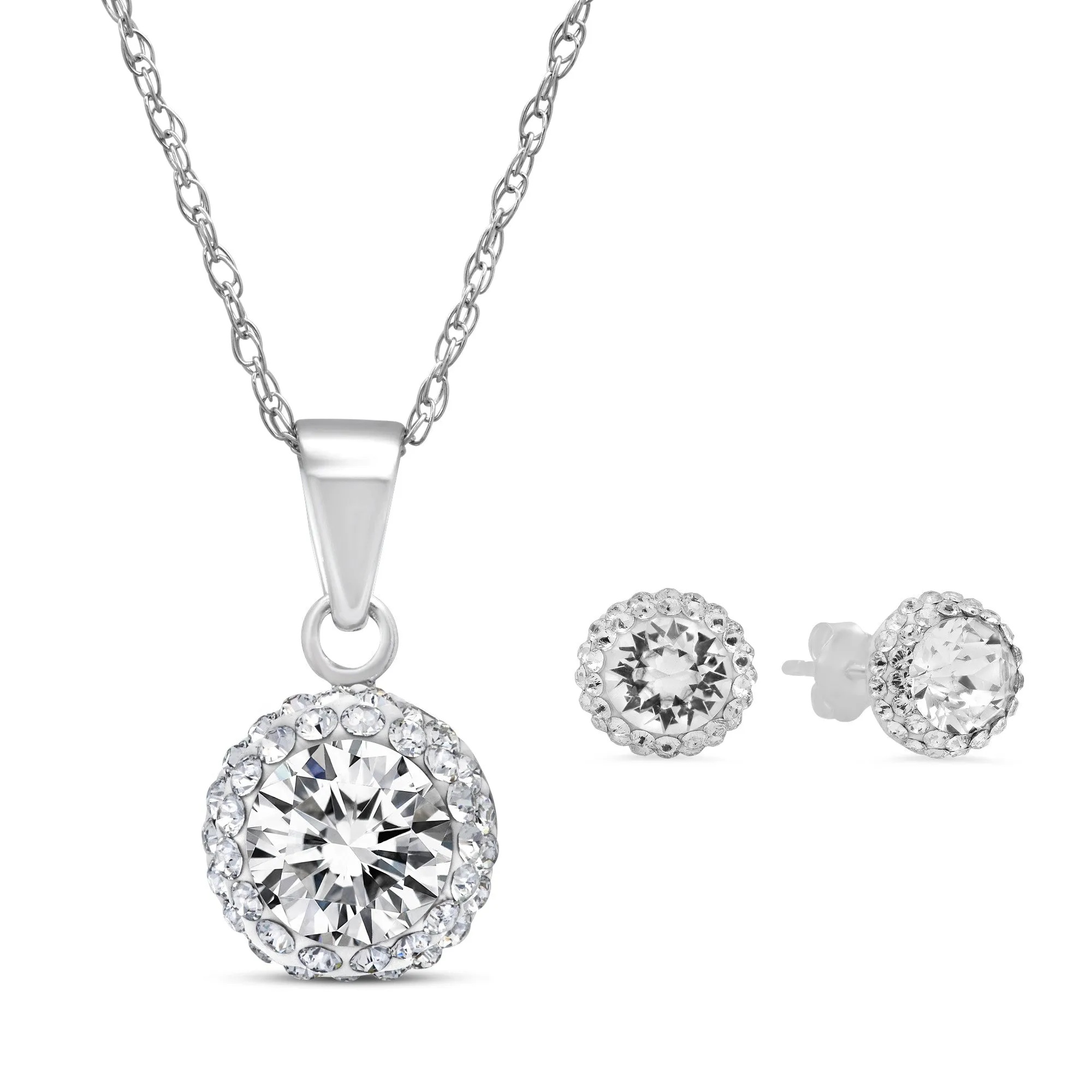Swarovski Crystal Gemstone Halo Pendant and Earring Set