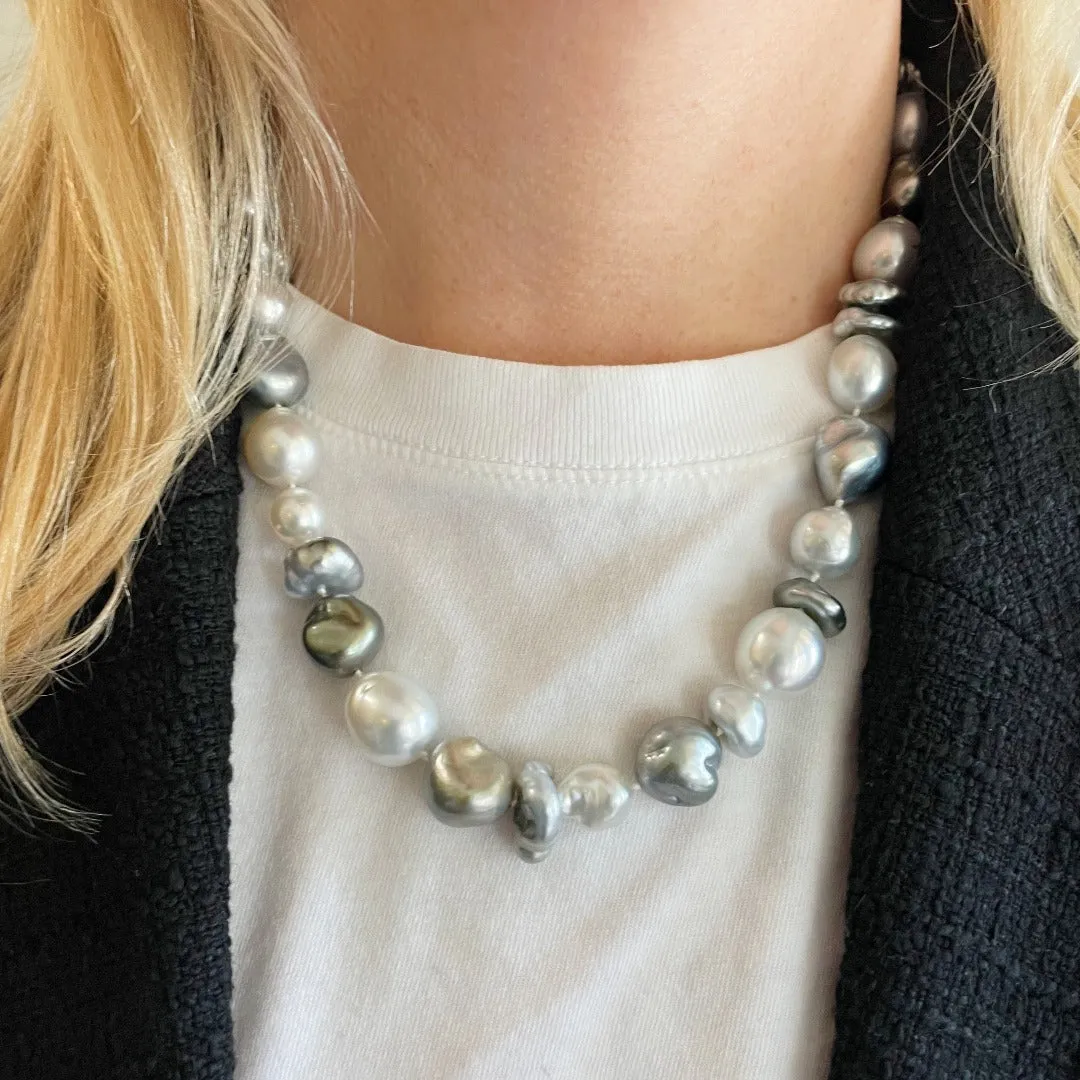 Tahitian & South Sea Pearl 14K White Gold Ball Clasp Necklace Croghans