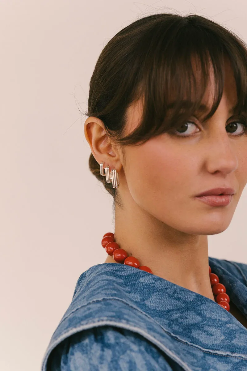 Textured Ovate Hoops Silver (14mm) Wildthings Collectables