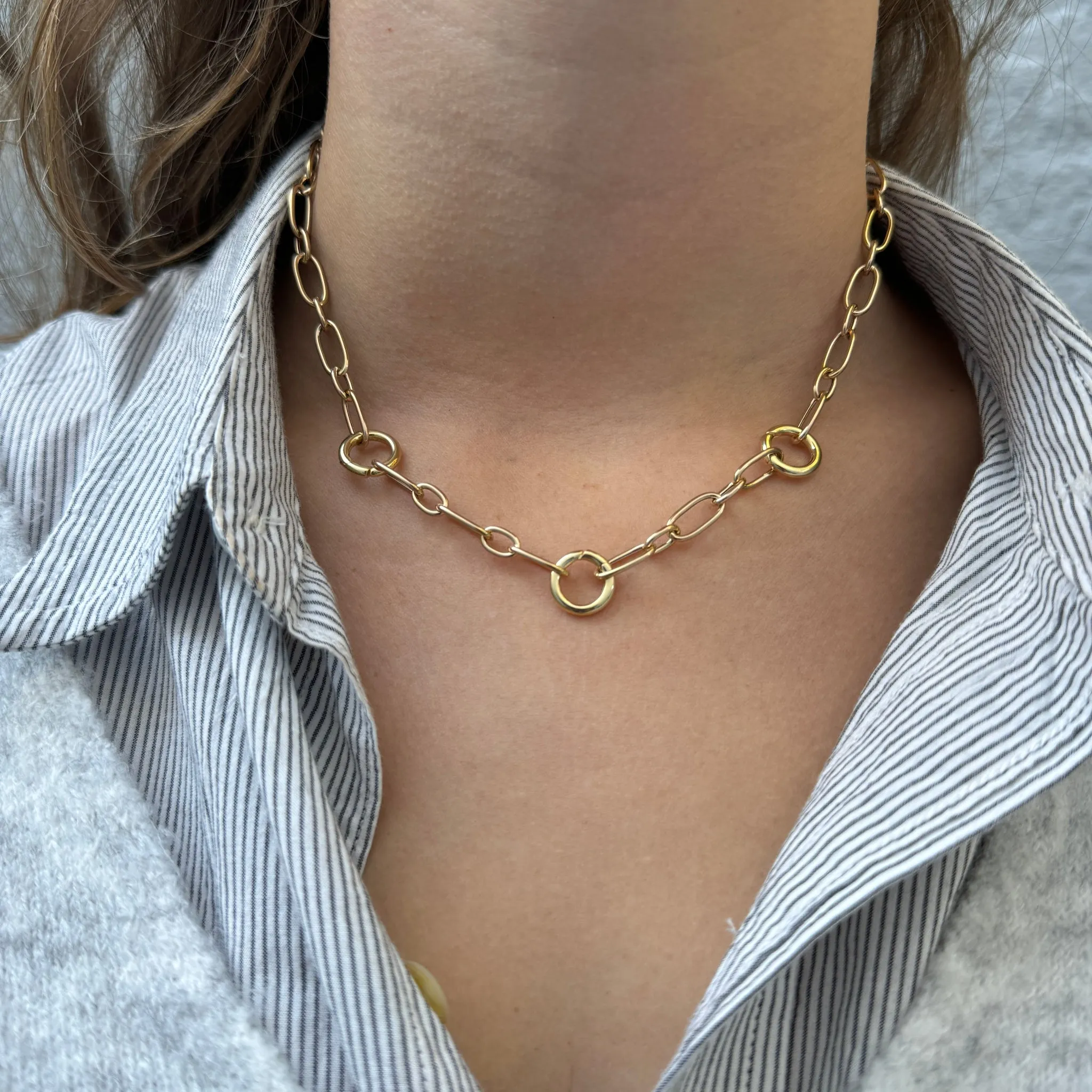 Three-Station Charm Holder Mixed Oval Link Necklace Croghans