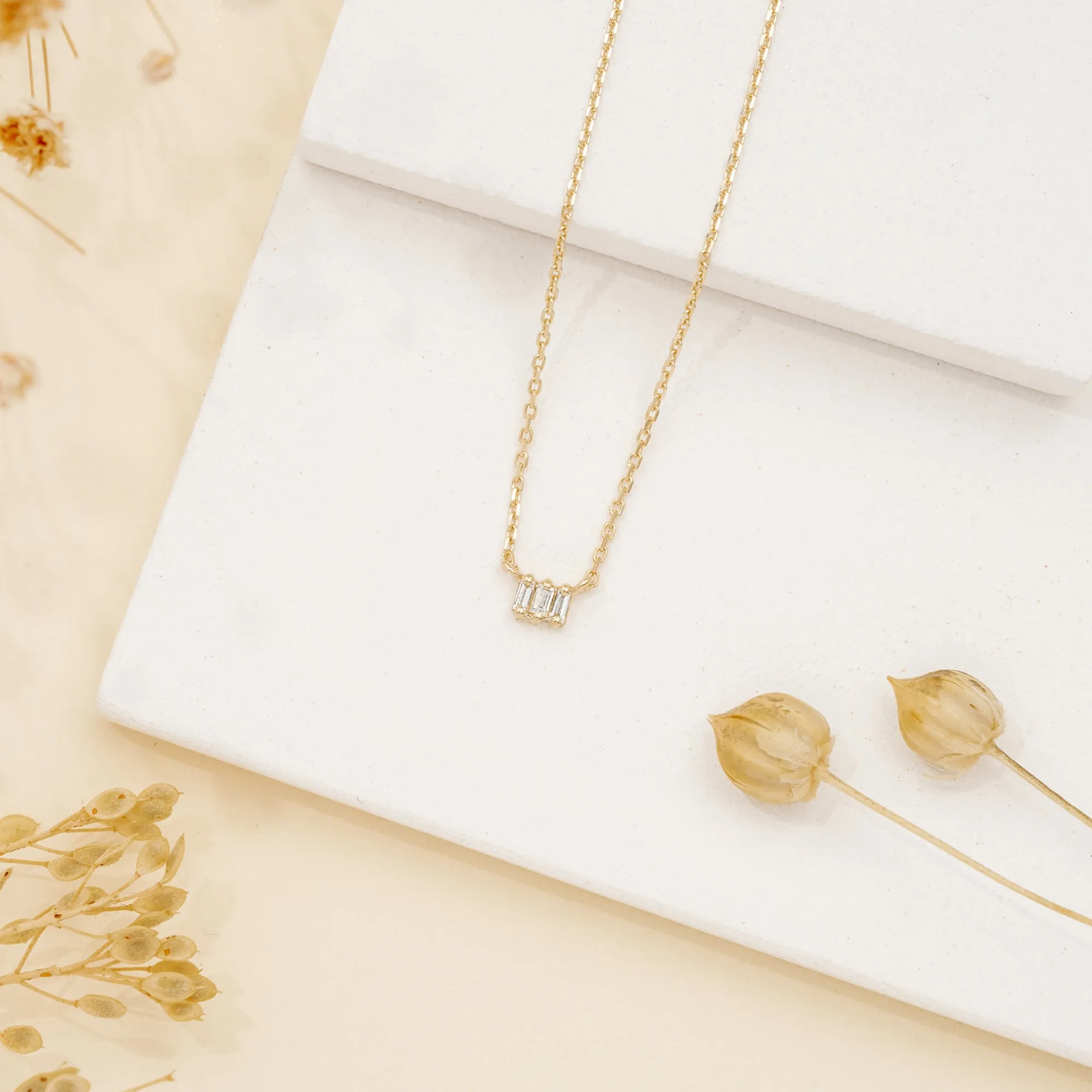 Triple Baguette Diamond Necklace, Helena SARAHELISE
