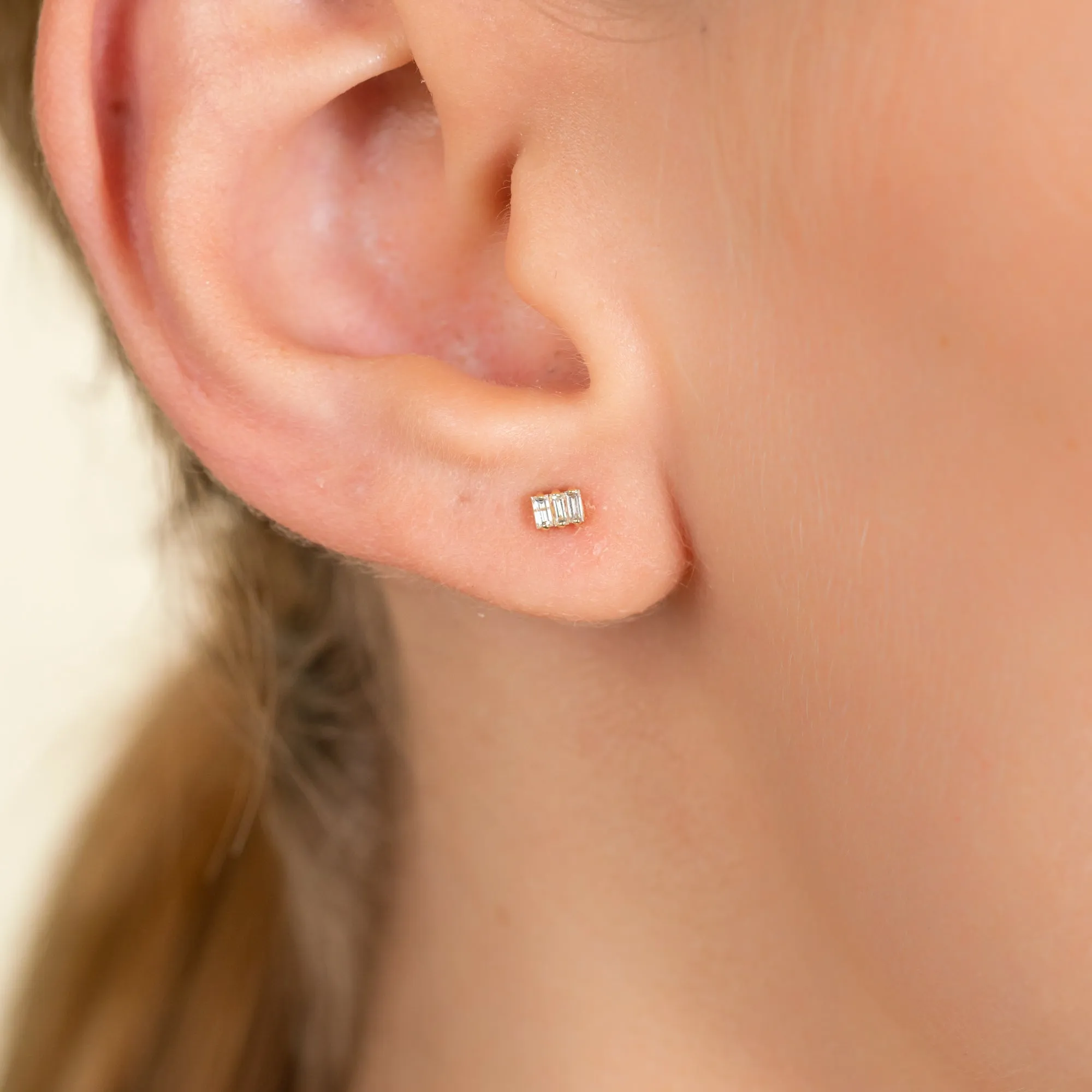 Triple Baguette Diamond Studs, Helena SARAHELISE
